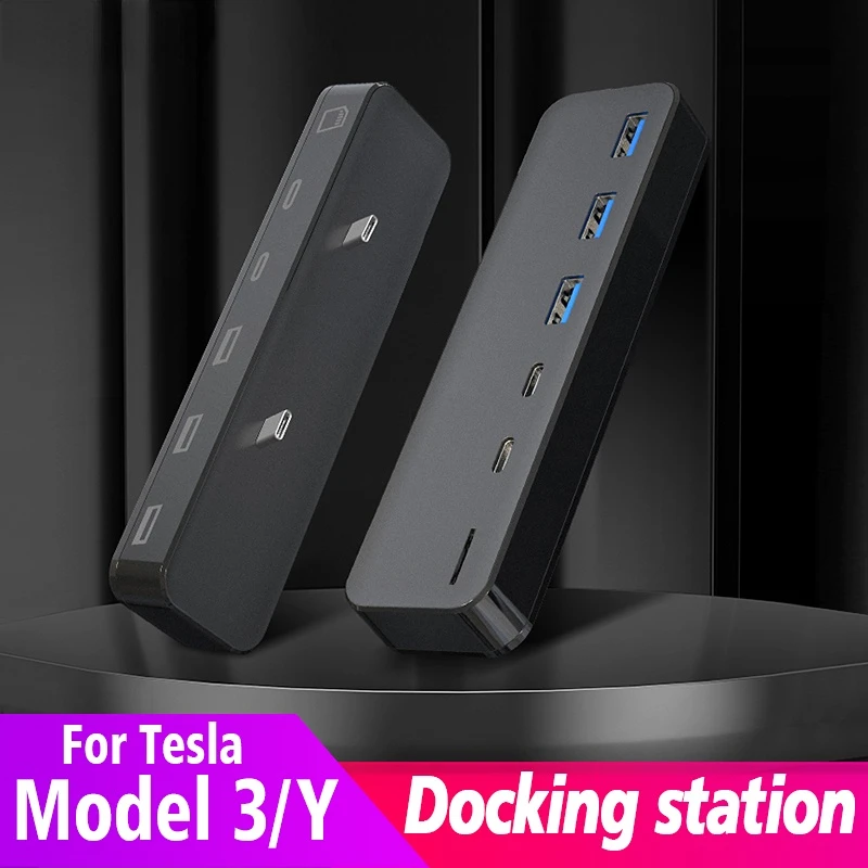 

Intelligent Docking Station USB Shunt Hub 27W Quick Charger Decoration Interior Accessories For Tesla 2021-2022 Model 3 Model Y