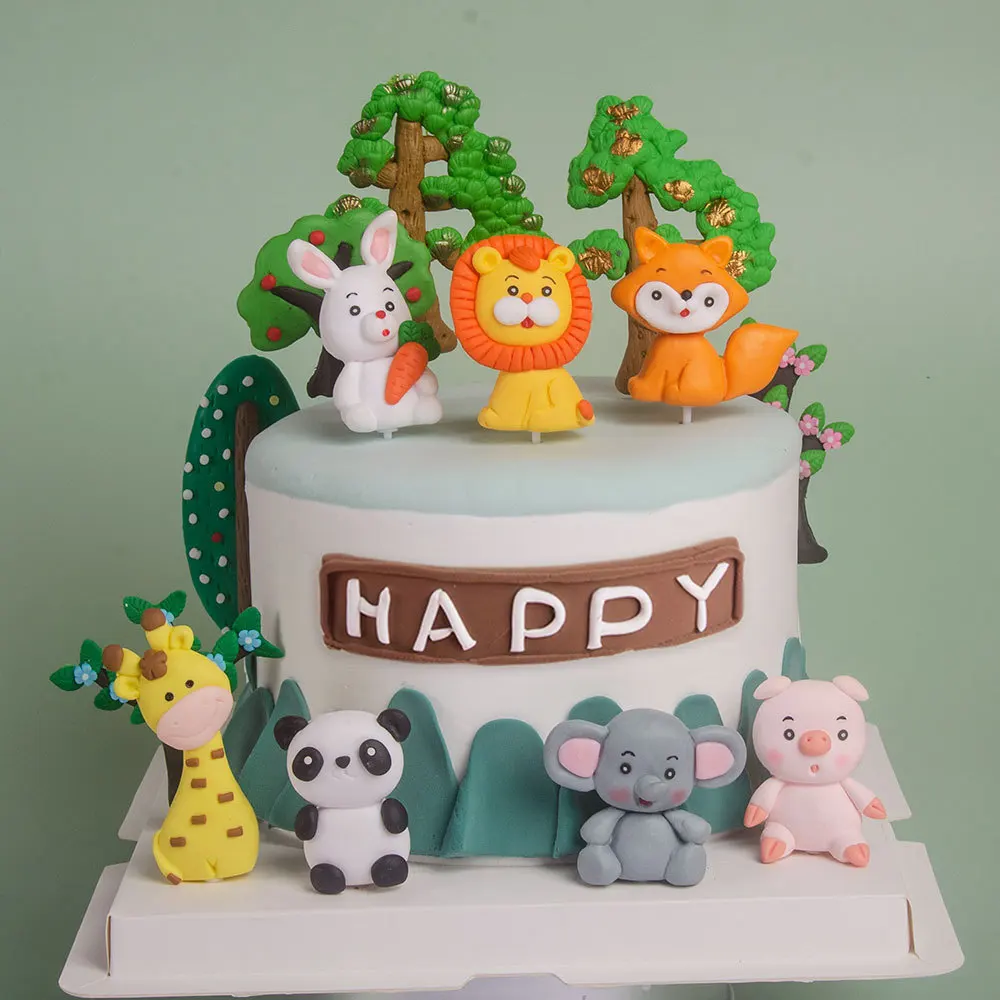 

Woodland Animals Cake Decor Jungle Forest Safari Lion Panda Rabbit Cake Topper Happy One 1st Birthday Party For Kid Baby Shower