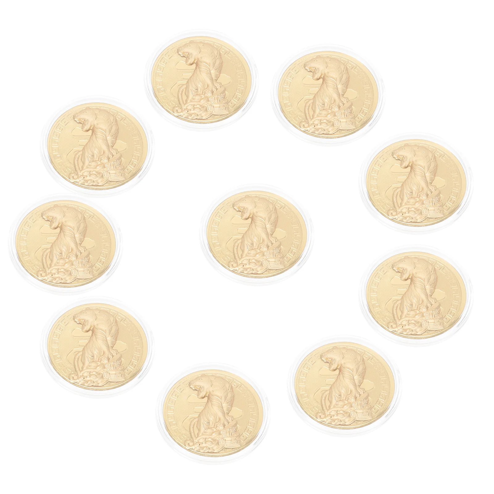 

10Pcs Embossment New Year Coins New Year 2022 Year Of Tiger New Year 2022 Chinese Commemorative