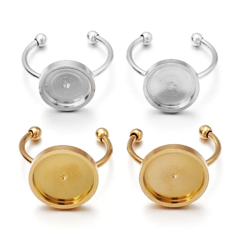 5pcs Gold Stainless Steel Adjustable Blank Ring Base Fit Dia 4/6/8/10/12mm Cabochons Cameo Settings Tray Diy Ring Jewelry Making