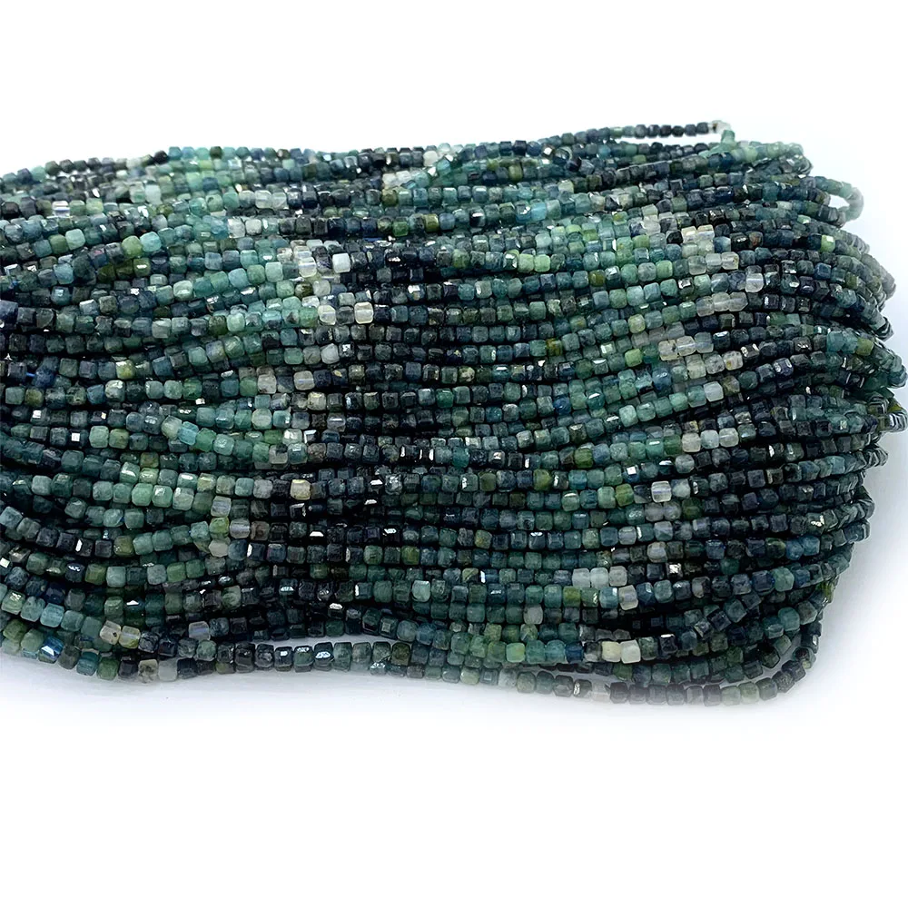 Veemake Натуральный Синий Турмалин край кубик граненые маленькие ювелирные изделия