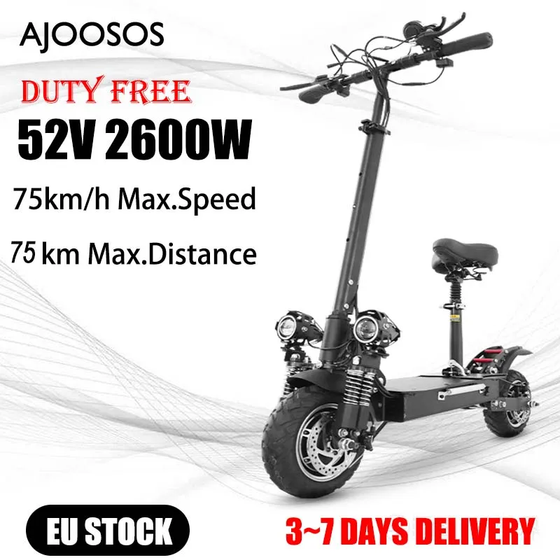 

Europe Warehouse 75km/h Fast Electric Scooter 52V 2600W Dual Motor Escooter with Seat Hoverboard Longboard Electric Skate board