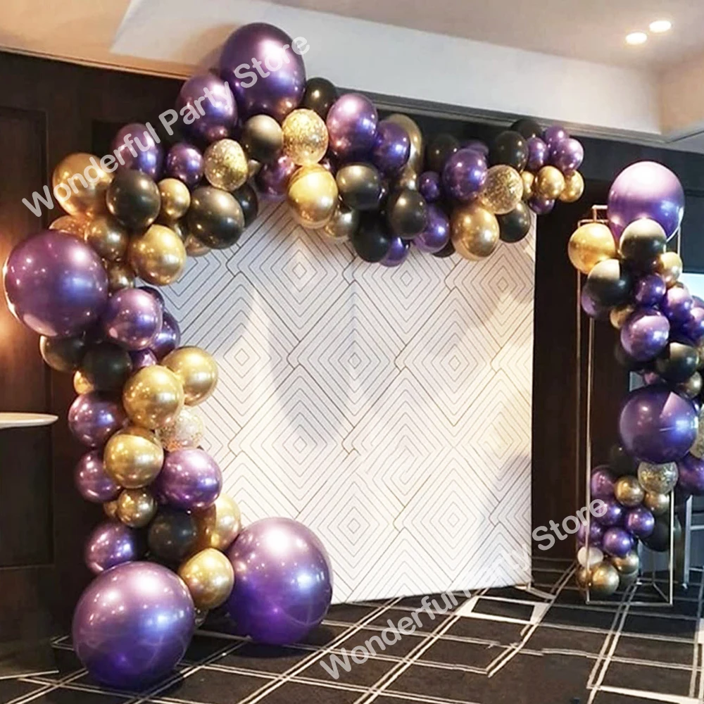 

134Pcs Black Balloon Garland Kit Arch Metallic Purple Gold Confetti Latex Balloons Wedding Bridal Baby Shower Birthday Party Dec