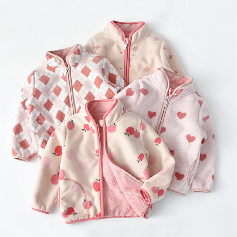 Новое флисовое пальто для девочек на осень и зиму милая детская розовая куртка с