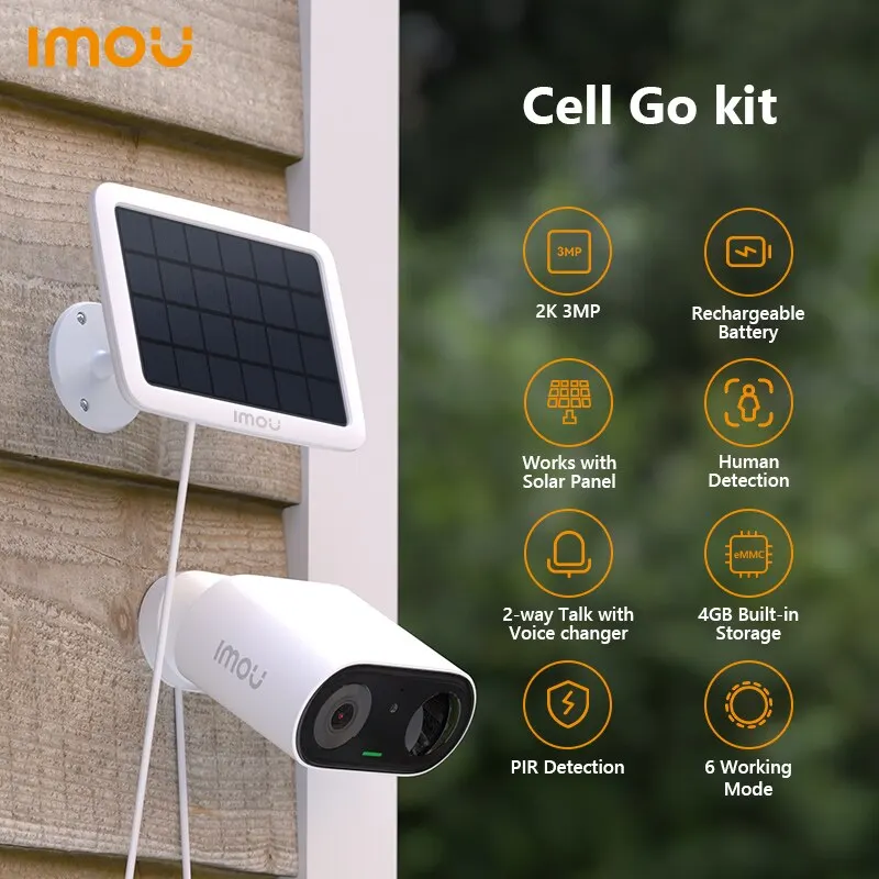 IMOU Cell Go Kit With Solar Panel Rechargeable Camera Wi-Fi Weatherproof Surveillance Cameras PIR Human Detection Night Vision