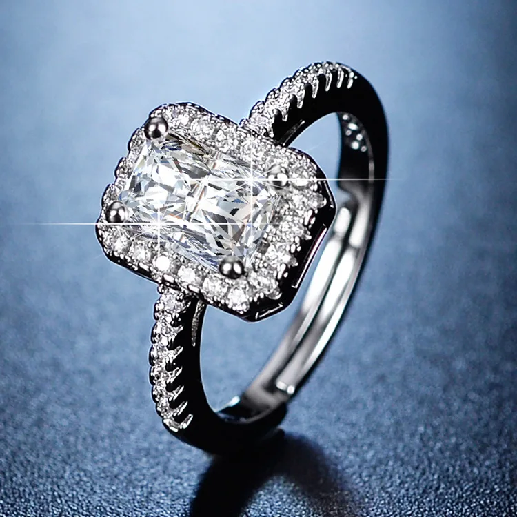 

Square Four Claws Imitation Diamond Ring for Women Shiny Zircon Princess Rings Wedding Band Adjustable Bridal Jewelry Wholesale