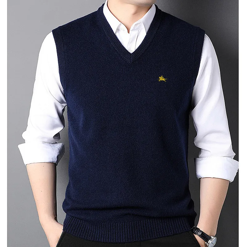 Мужские пуловеры из 100% хлопка вязаный жилет с вышивкой и логотипом повседневные