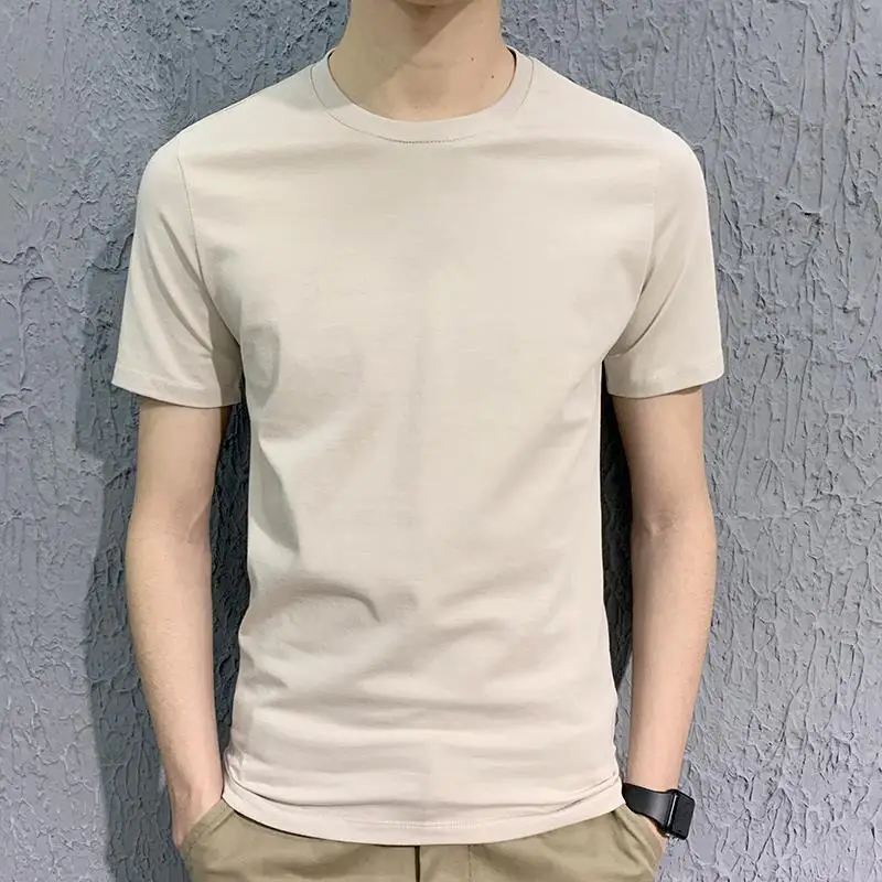 

Summer Cotton Slim Solid Color T-shirt Round Neck Clothes White Men's Half-sleeved Bottoming Shirt Short-sleeved T-shirt Men