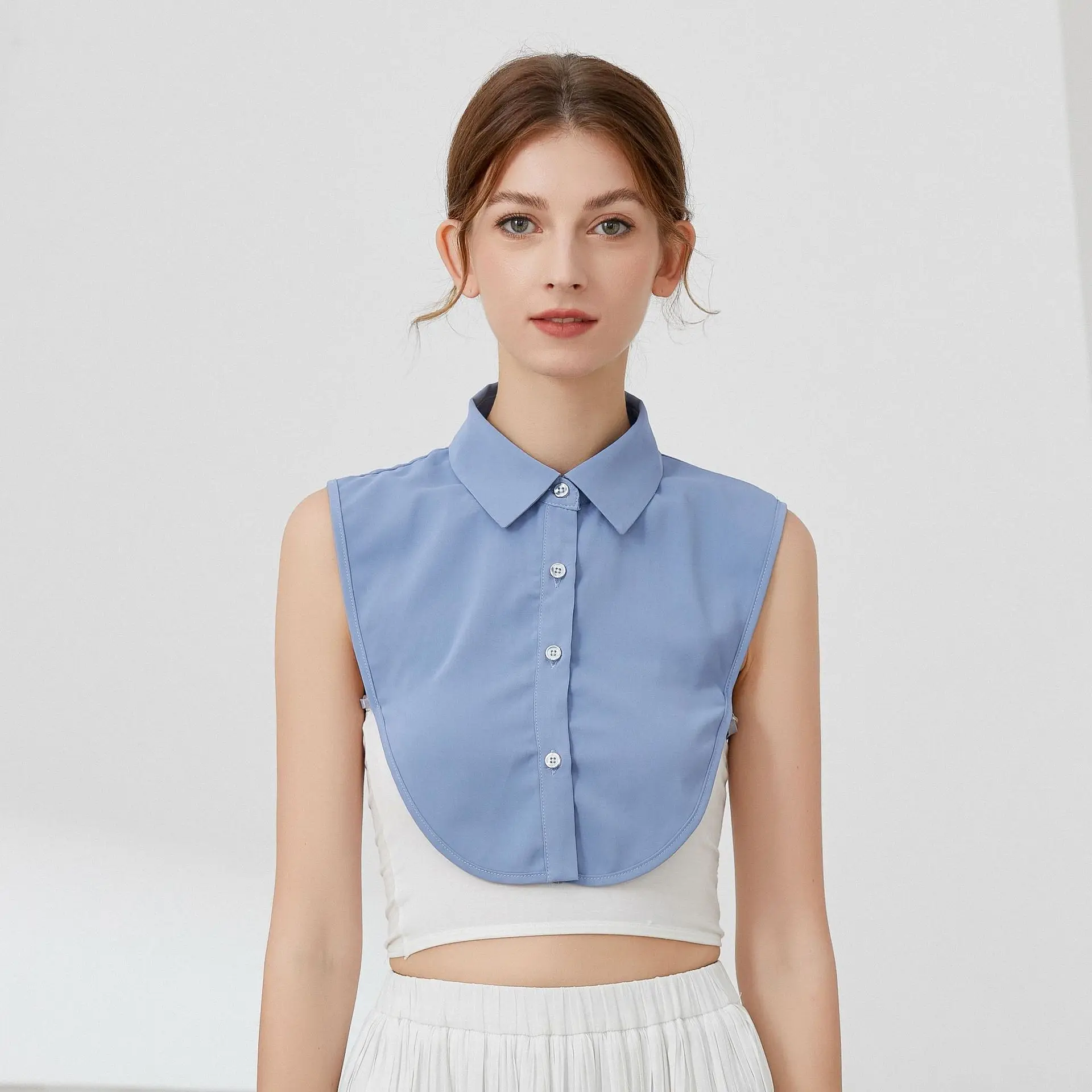 Новая шифоновая блузка с имитацией воротника лацканами винтажная однотонная