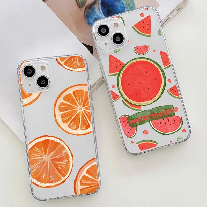 

Cute Summer Fruit Phone Case for IPhone 14 13 12 Mini 11 Pro Max X XR XS MAX SE2 8 7 Plus Peach Strawberry Soft TPU Fundas Coque