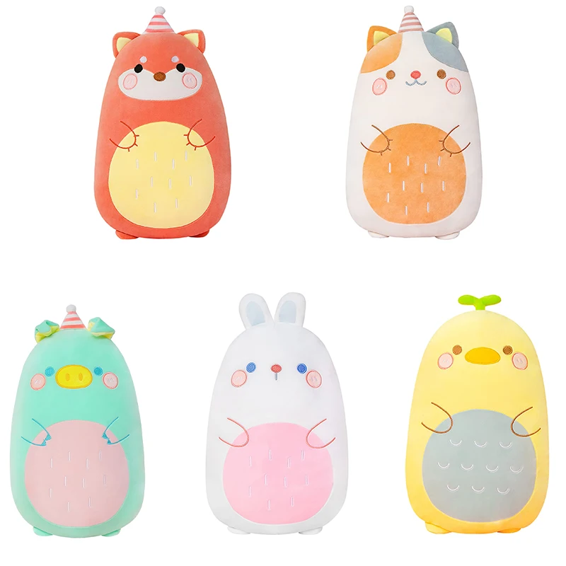 

45/60cm Kawaii Candy Color Plush Pillow Rabbit Pig Duck Fox Cat Zoo Animals Soft Plushie Kids Birthday Gift