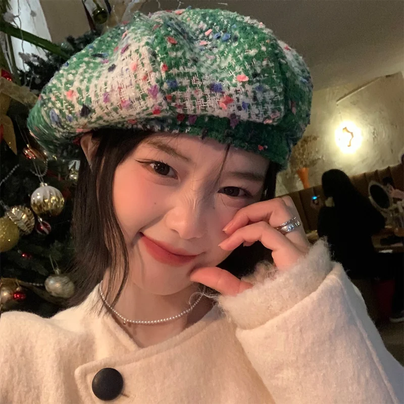 

2022 New Christmas Beret Caps for Women Korean Ins Big Head Painter Caps Sombreros De Mujer
