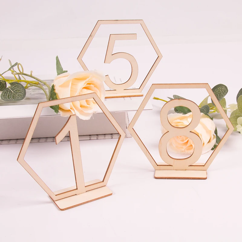 1set 1-20 Numbers Wooden Table Hexagon Shape with Holder for Wedding Birthday Party Events Base Catering Decoration DIY Supplies