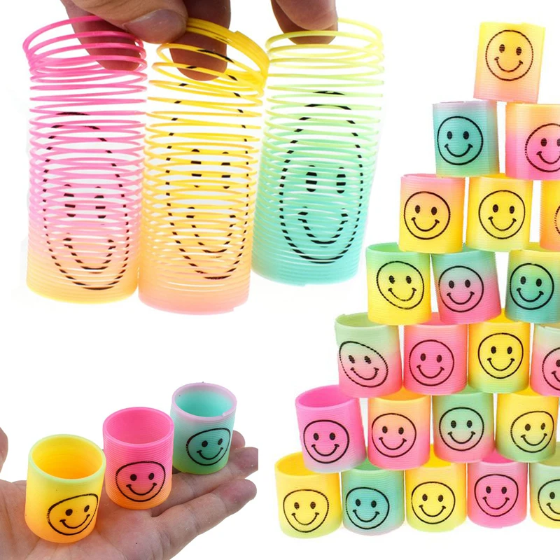 

12pcs Mini Smiling Face Rainbow Springs Toy Gifts Treat Kid Birthday Party Favor Guest Giveaway Children Goody Bag Pinata Filler