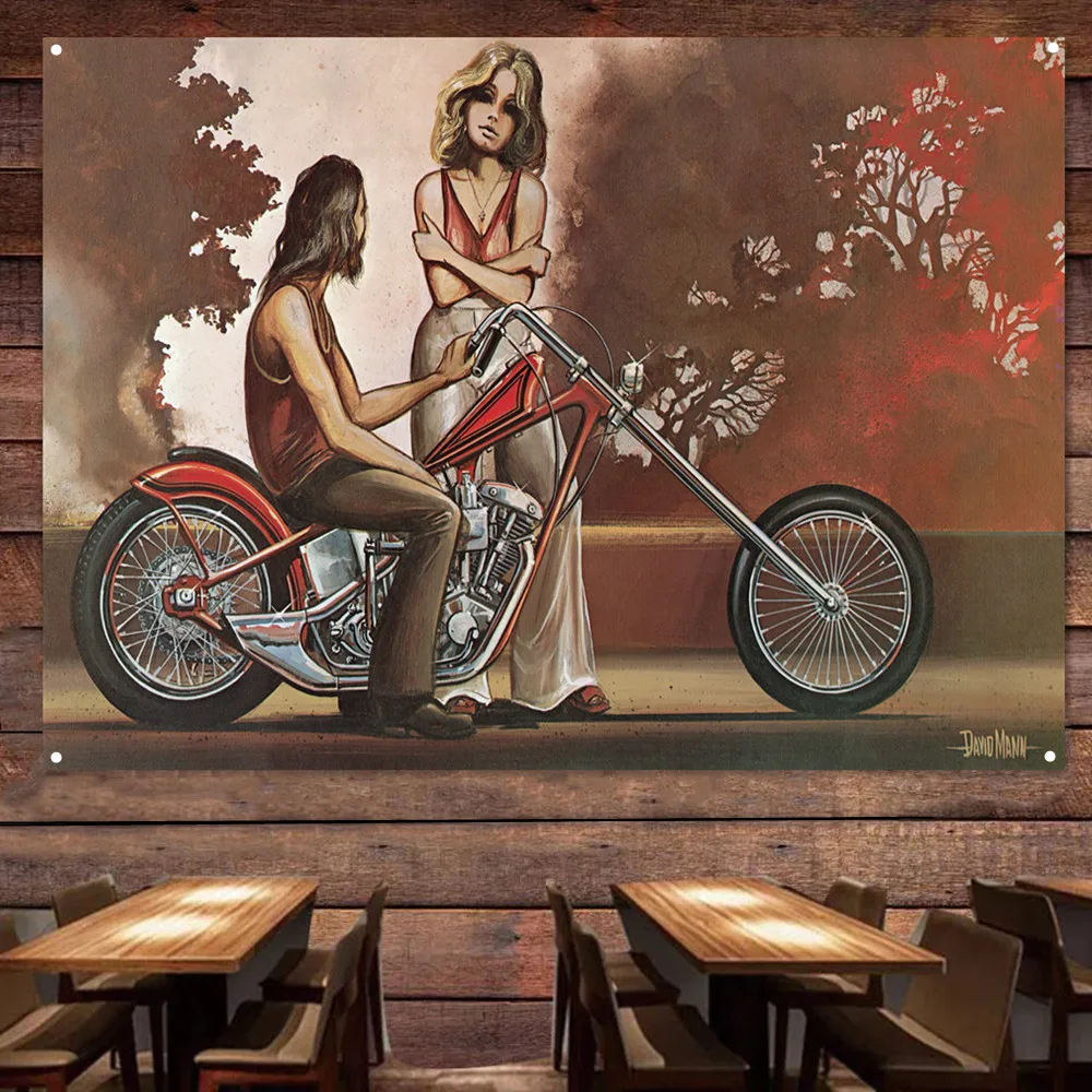 

Картина на стену с изображением девушки мотоцикла