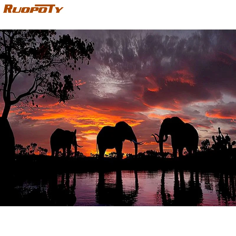 

RUOPOTY 5D DIY Full Drill Square Diamond Painting Elephant Cross Stitch 5D Embroidery Animals Mosaic Vase Handicrafts Home Decor