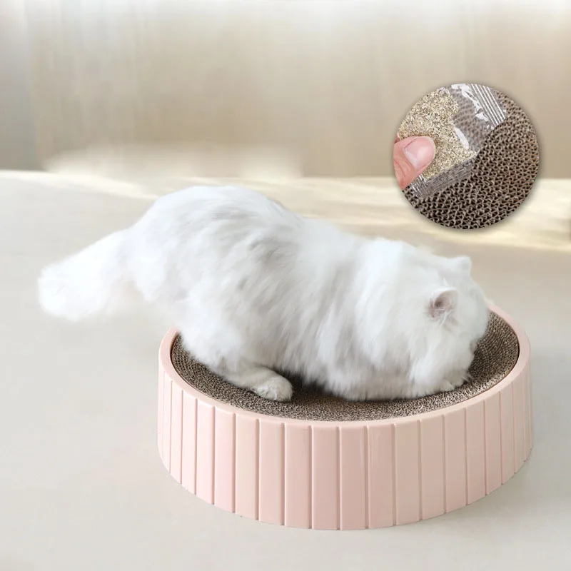 

Round Cat Scratching Board Toy Funny Claw Grinder Corrugated Paper Kitten Bed Wear-resistant Scratcher Can Replace Nest for Cats