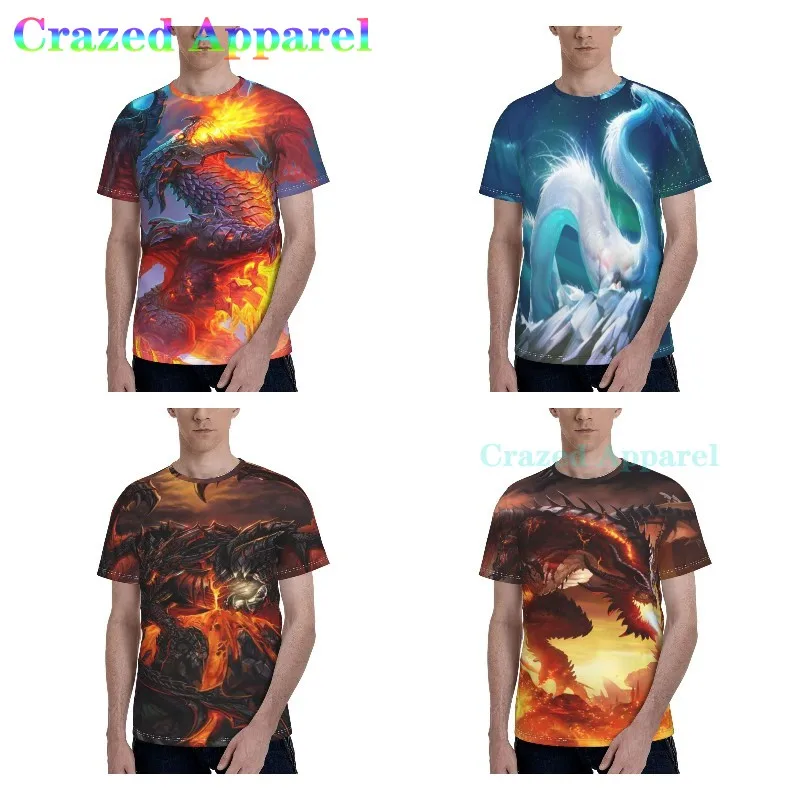 Мужские 3D футболки с рисунком дракона пожарного шара-Стандартные коротким