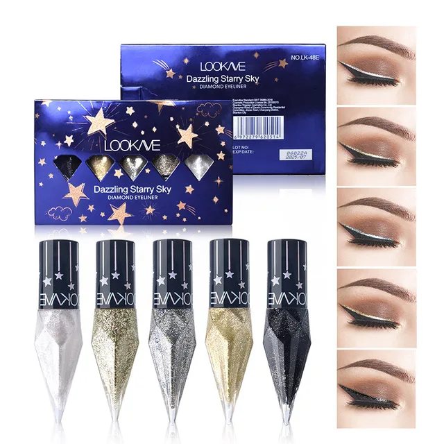 Eye Shadow Pearlescent Diamond Eye Shadow Liquid 5-color Sequins MakeUp Smooth Mini Fine Brush Eyeliner Shine And Head 2