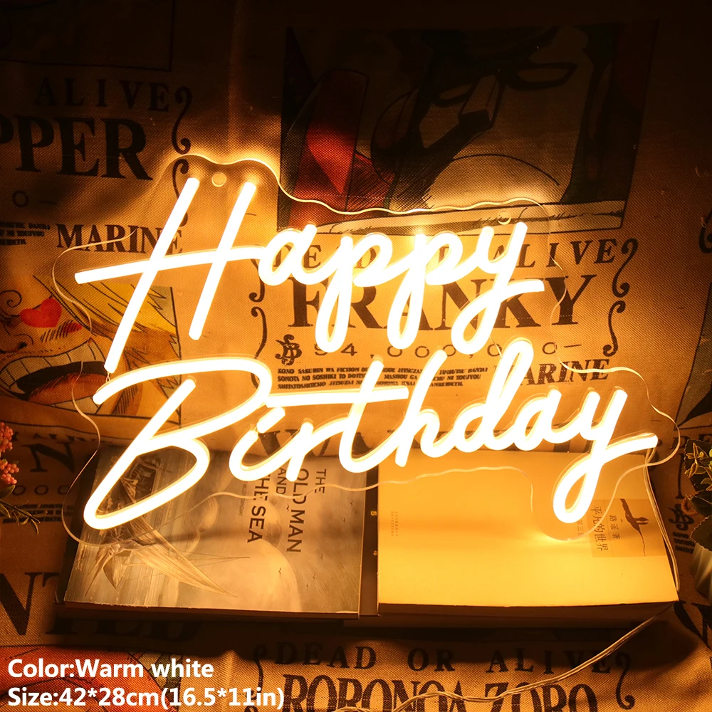 

LED Flex Neon Happy Birthday Neon Light With Transparent Acrylic Led Letter Neon Led Sign For Wedding Birthday Party Decoration