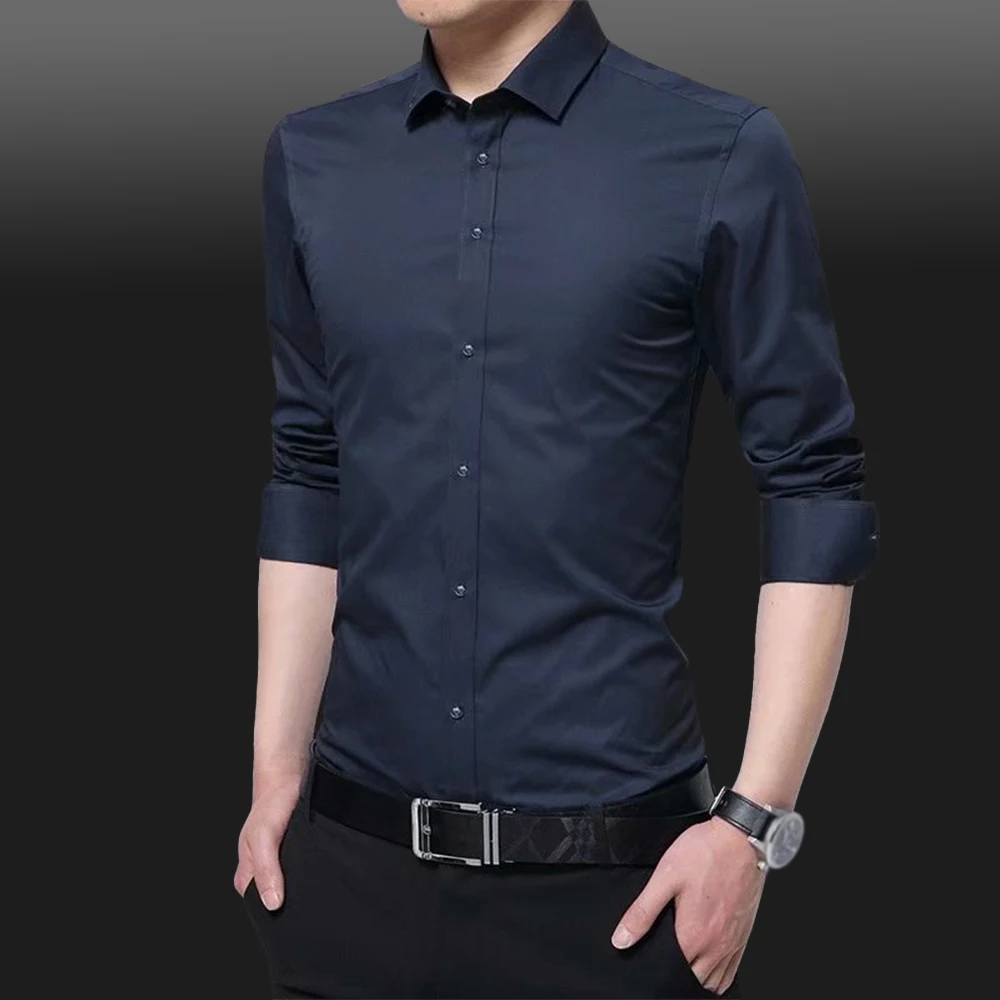 M-5XL Men Long Sleeve Shirts Plus Size Korean Business Casual Fashion Slim Formal Regular Fit Shirt Men Social Shirts