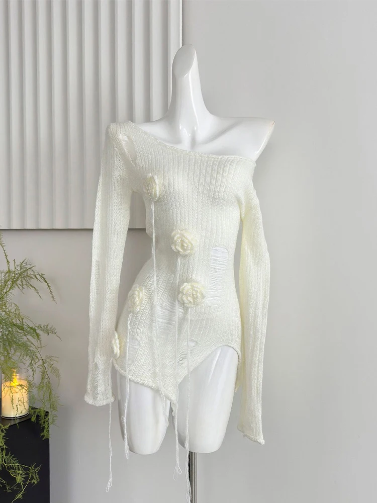 Женский фиолетовый пуловер рваный свитер в стиле Харадзюку вязаные свитера с