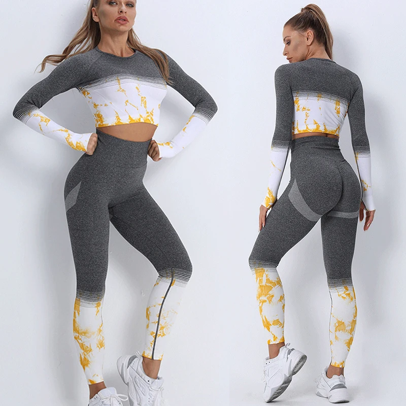 

Yoga Set Women Seamless Gym Sport Clothing High Waist Leggings Energy Quick Fitness Suit Long Sleeve Top Workout Sportswear