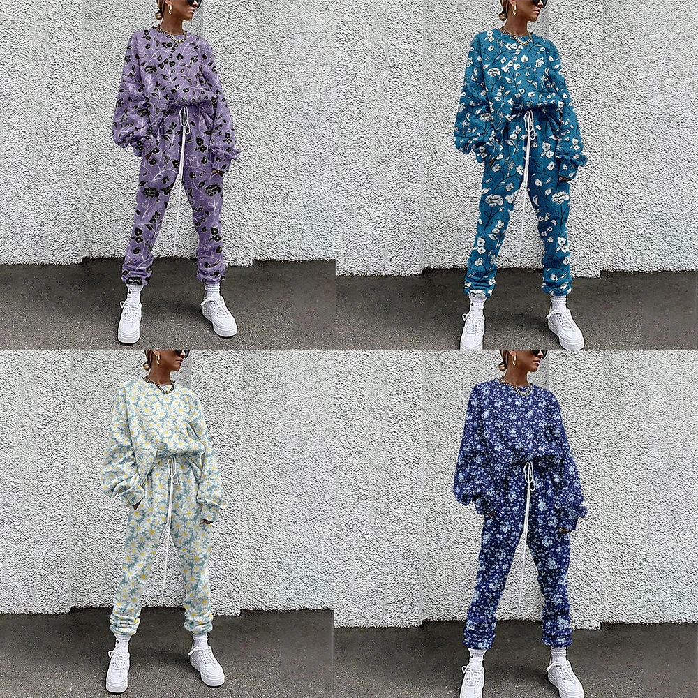

Women's Sportswear Two-Piece Floral Print Sportswear Casual Sweater + Pants Women's Sportswear
