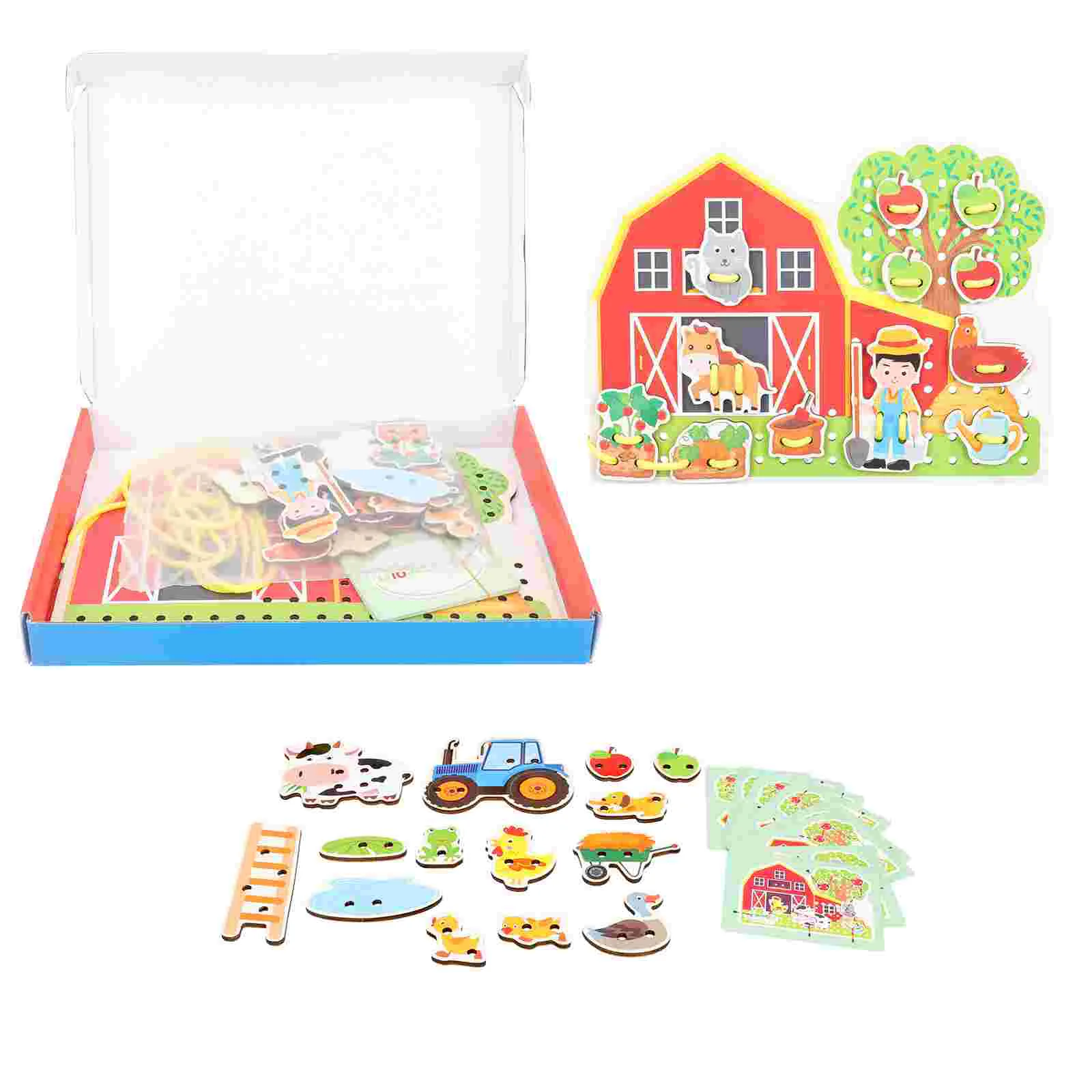 

1 Set of Cartoon Farm Lacing Wooden Puzzle Children Puzzle Training Interactive