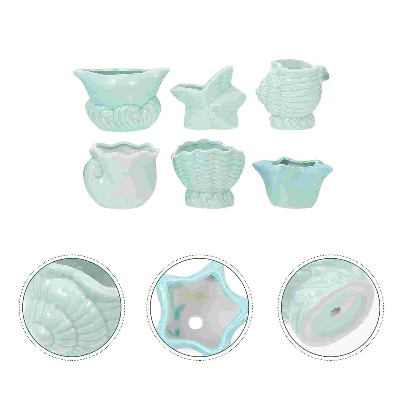 

6pcs Creative Succulent Plant Flowerpot Ceramic Flowerpot Household Bonsai Pot (Random Style)