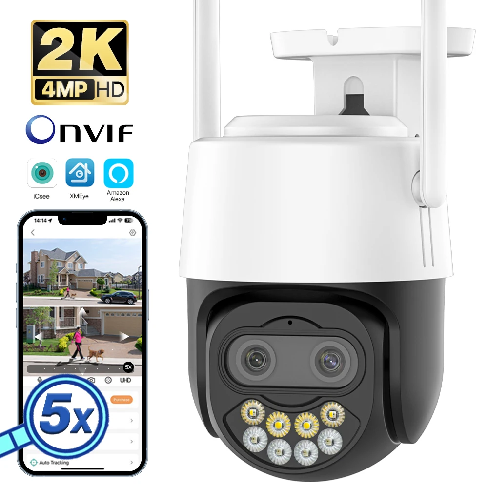 

Курузная IP-камера с 5-кратным автоматическим увеличением, 2K, 4 МП, PTZ, Wi-Fi, камера видеонаблюдения с датчиком присутствия, поддержка Amazon Alexa XMEye