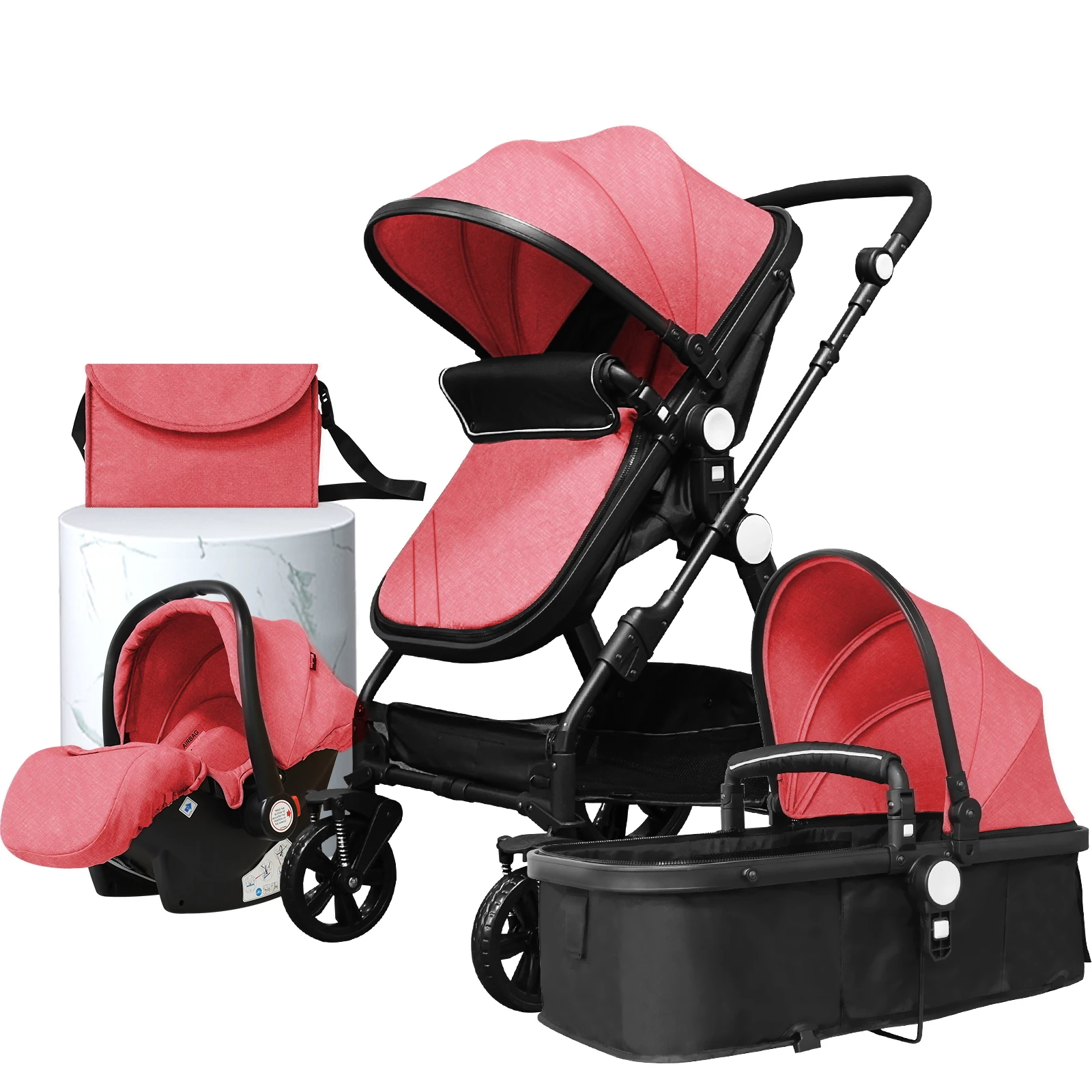 Luxury 4 In 1 Baby Stroller Travel System With Baby Car Seat Light Strollers Two Way Newborn Pram Anti-shock Pushchair enlarge