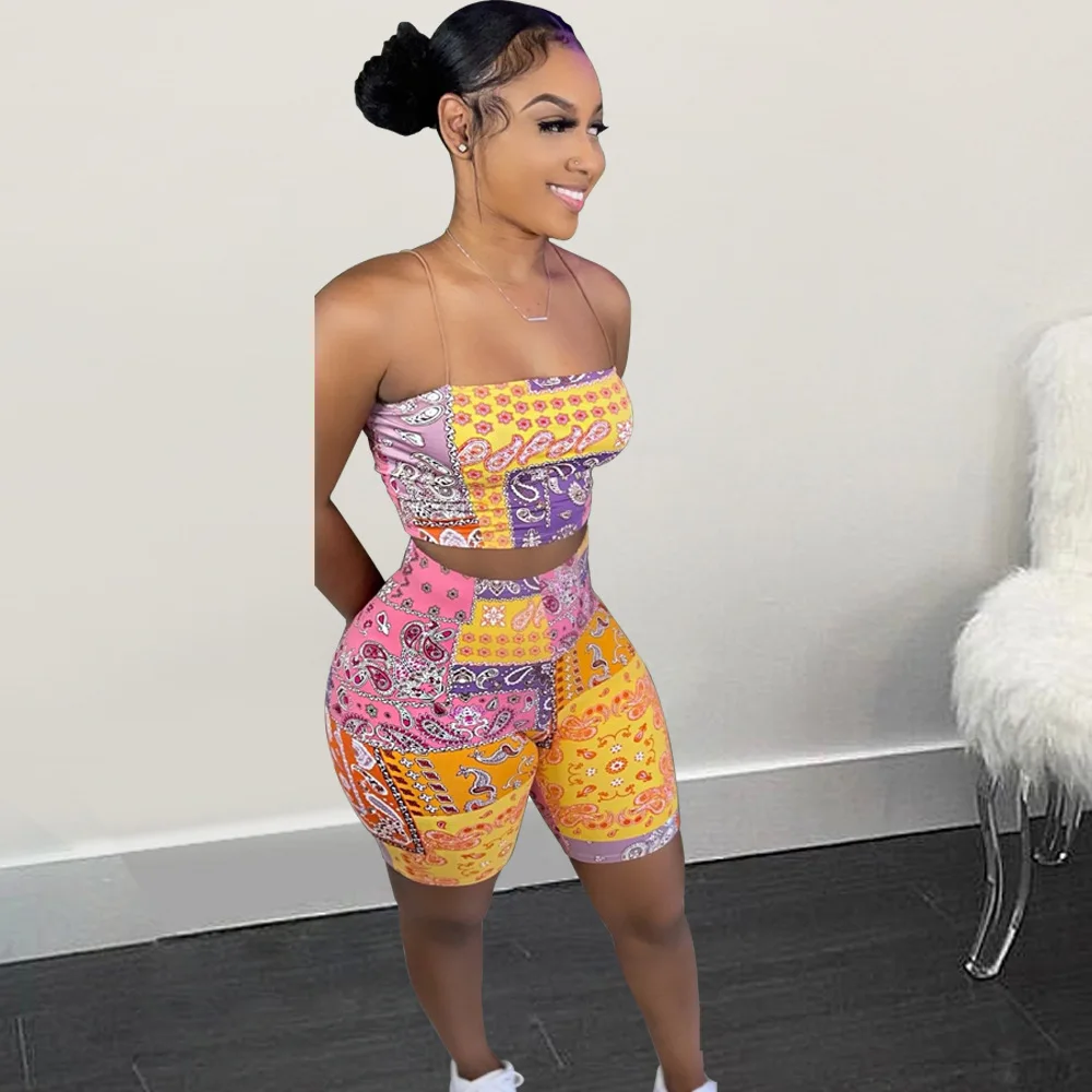

S850 Summer Popular Printed Casual Pants Beach Shorts Two-piece Set