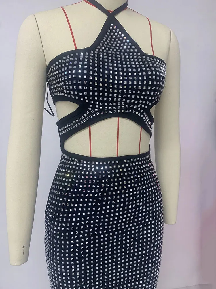 2024 Сексуальное Женское Бандажное платье с подвесным воротником без рукавов