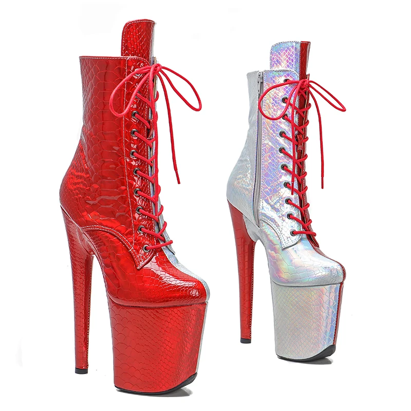 Leecabe 20CM/8inches  PU upper two color Pole dancing shoes High Heel platform Boots  Pole Dance boots