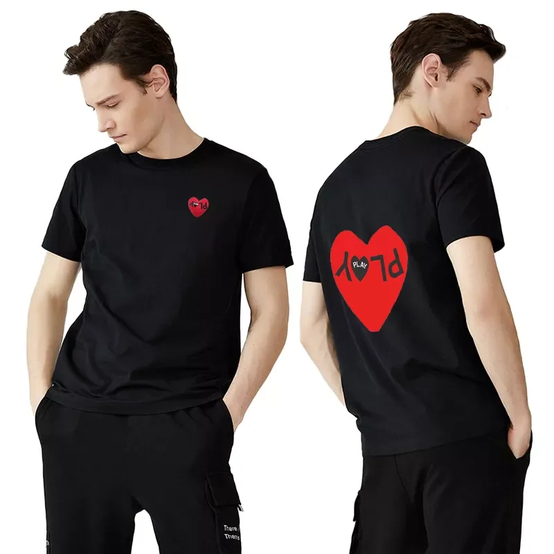 

2022NEW Women Men T-shirt Summer Cotton Back Letter Printing Embroidery Heart O-neck Short-sleeved Loose Couple Casual T-shirt
