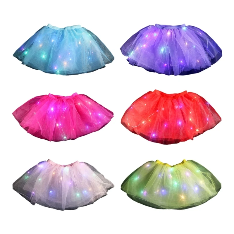 

LED Ballet Skirt for Girls 4-6Y Children Tutu Skirt Glowing Miniskirt Party Costume School Play Stage Perform Pettiskirt 45BF