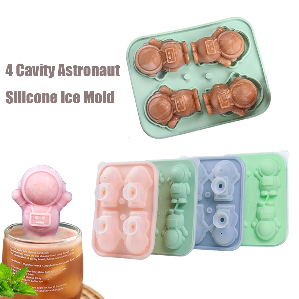 

4 Cavity 3D Spaceman Ice Cube Trays Silicone Ice Cube Mold Ice Cube Maker for Drinks Cocktails Whiskey BPA Free Dishwasher Safe