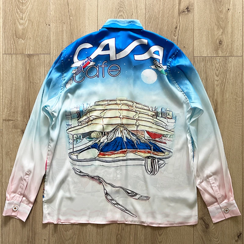 

Рубашка 2023ss Мужская/Женская шелковая с длинным рукавом, в стиле оверсайз