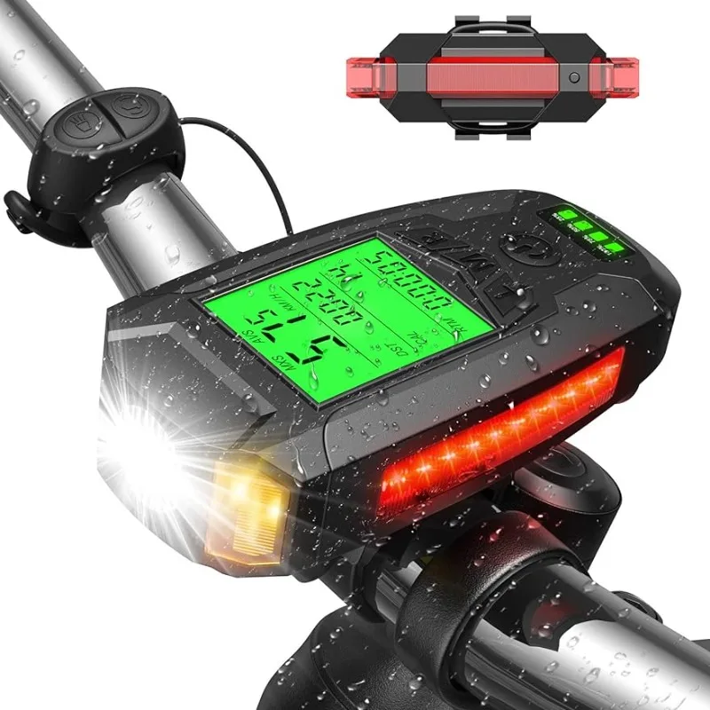 

Bike Lights Set with Speedometer USB Rechargeable Super Bright Front Headlight and Rear Light for Men Women Night Riding
