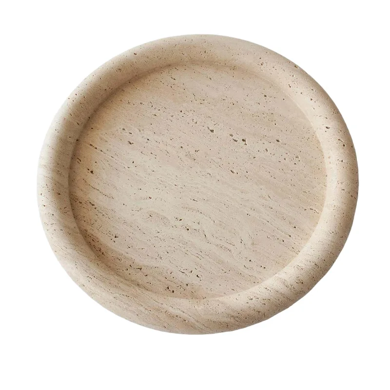 

Factory Direct Sales Travertine Stone Carving Round Fruit Tray Natural Marble Tray Ornaments Sundries Storage