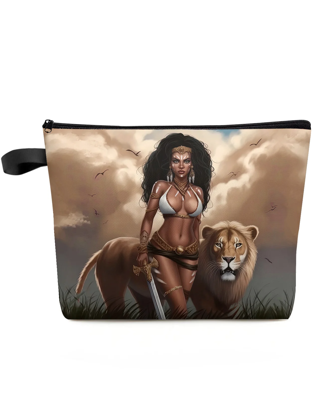 

African Savanna Woman Lion Makeup Bag Pouch Travel Essentials Lady Women Cosmetic Bags Toilet Organizer Kids Storage Pencil Case