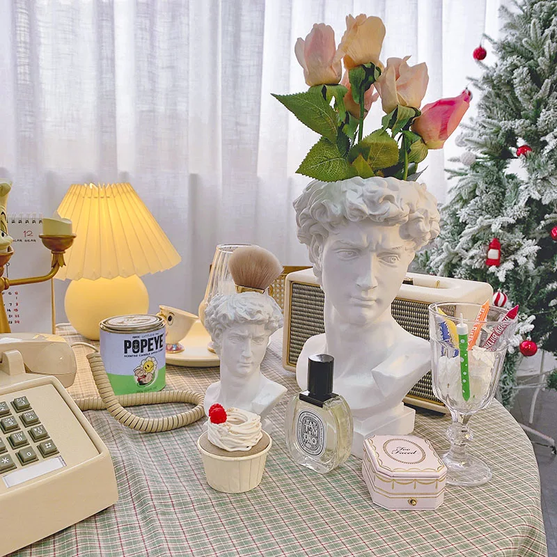 

Nordic Home Sculpture Art Statue Decoration David Head Pen Holder Big Vase Decoration Makeup Brush Storage Bucket 30CM