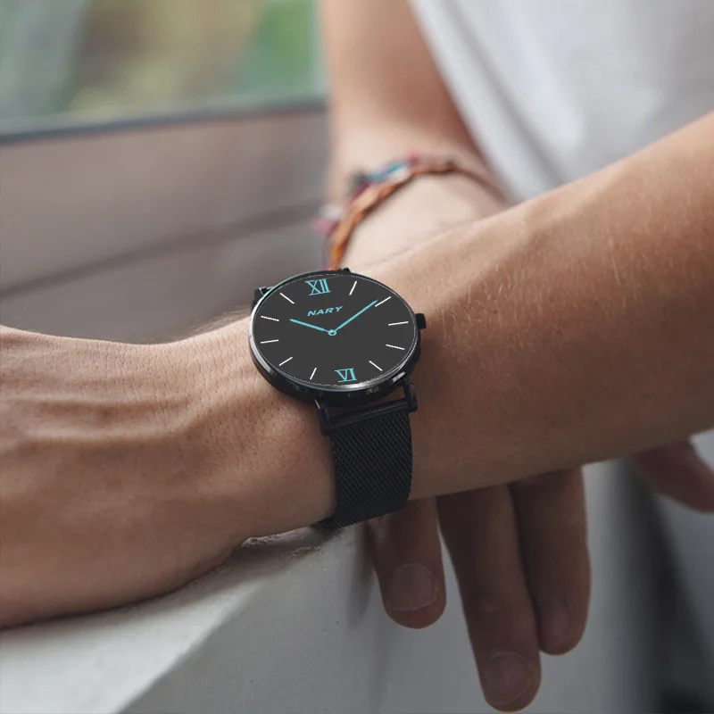 

Часы наручные NARY Мужские кварцевые с хронографом, брендовые Роскошные повседневные водонепроницаемые спортивные с сетчатым стальным ремешком