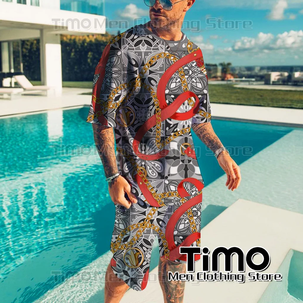 2023 New Summer Men's Sports Set Luxury T-shirt Shorts Set Street Casual Fashion Clothing Street Outdoor Jogging Men 2-piece Set