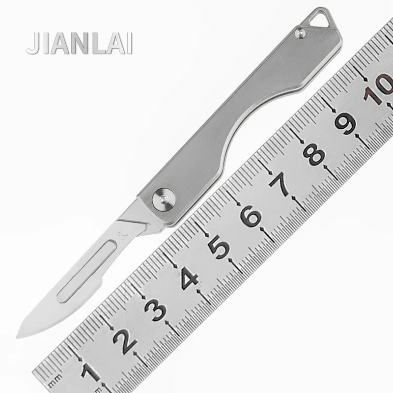 

New Titanium Alloy Pocket Knife Surgical Folding Knife Silver Mini Open Multi-Tool, Can Be Home or Express, Free 10 Blades edc