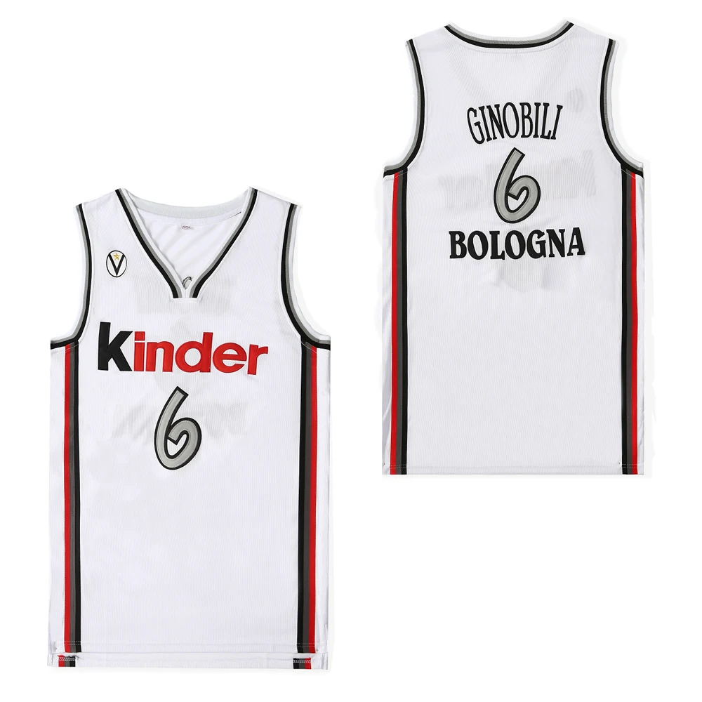 BG Basketball jerseys Kinder 6 Ginobili Bologna High quality sewing embroidery Outdoor sports jersey White 2023 new