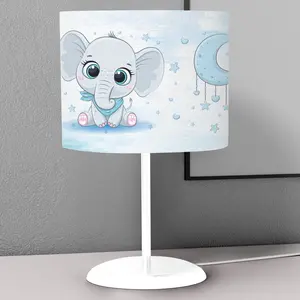 Cute Tiny Elephant and Hanging Moon Kids Bedroom Nightstand Night Desktop Lamp Decorative Lampshade Book Reading Light Lantern