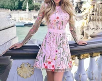 2022 spring and summer new high waist sexy long sleeve printed dress womens water plants series dress