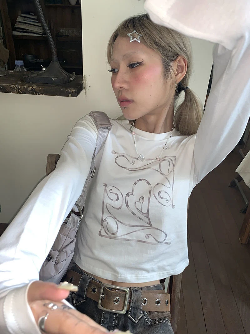 

Укороченный топ в стиле Харадзюку, женский летний сексуальный топ с винтажным принтом в готическом стиле, модные облегающие футболки Y2k, 2023